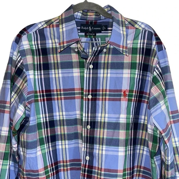 Ralph Lauren Blue Plaid Long Sleeve Button Down Size Large - Picture 2 of 8